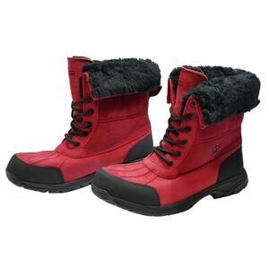 NEW UGG BUTTE LEATHER BOOT SHERPA WOOL VIBRAM RED 1130809 MENS SIZE - 10